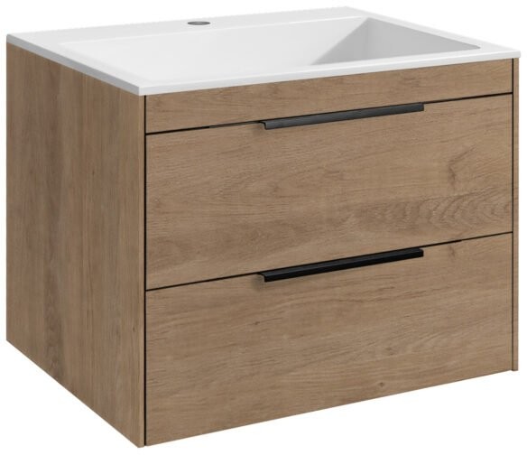 Мебель для ванной комнаты Vincea Chiara 2D 60, 2 ящика, натуральный дуб, с белой раковиной