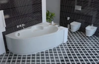 Акриловая ванна Lavinia Boho Bell Pro R 170x110 см, угловая, правая, встраиваемая, белая, асимметричная, с каркасом, с экраном, с сиденьем