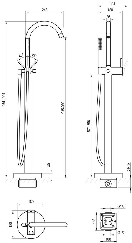 Напольный смеситель для ванны с душем Ravak Freedom FM 082.00CR хром