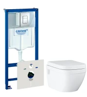 Комплект Унитаз подвесной Grohe Euro Ceramic 39703000 безободковый + Инсталляция Rapid SL 38775001 4 в 1 с кнопкой смыва