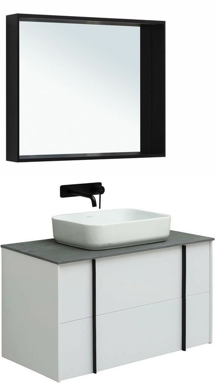 Мебель для ванной комнаты Allen Brau Reality 90 подвесная, белый матовый, столешница графит, раковина Fantasy Quad 50х36 белая матовая