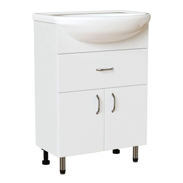 Тумба с раковиной Mixline Мистраль 60 глянцевая белая, в сборе