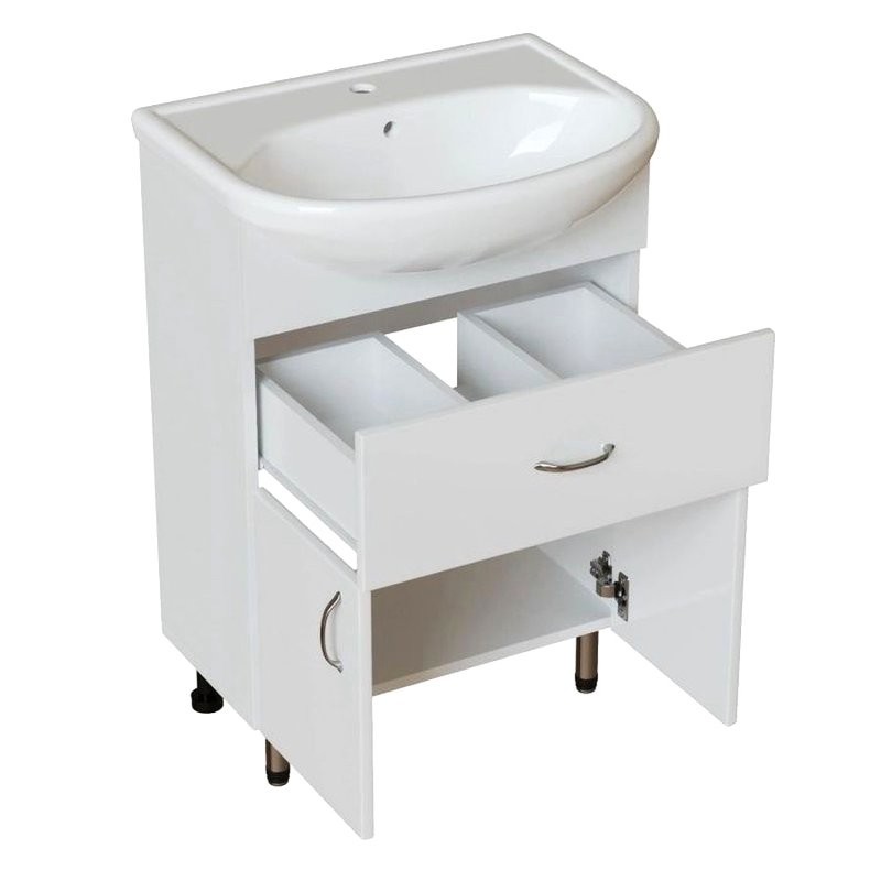 Тумба с раковиной Mixline Мистраль 60 глянцевая белая, в сборе