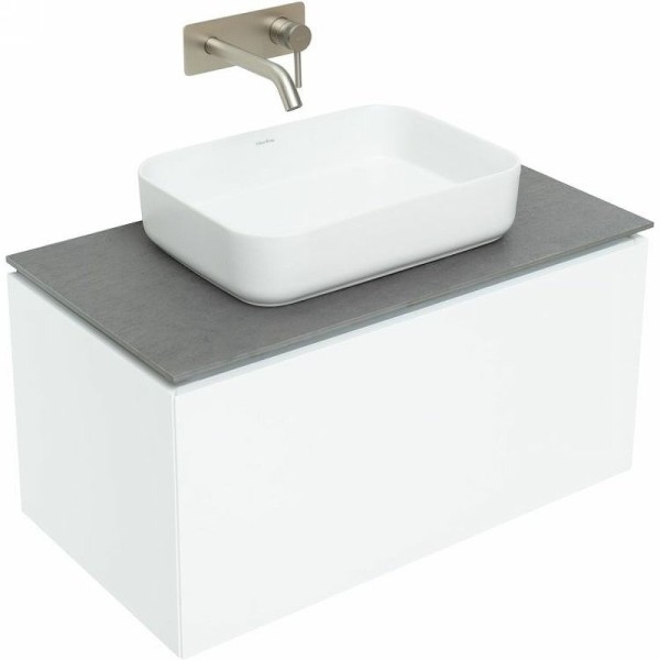 Тумба под раковину со столешницей Allen Brau Infinity 85 1+1, подвесная, белый матовый, столешница графит структ