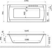 Акриловая ванна Excellent Aquaria Lux Slim Relax 180x80 см, встраиваемая, с гидромассажем, белая, с каркасом, со сливом-переливом
