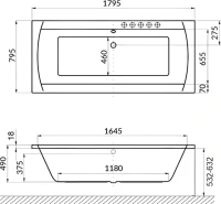 Акриловая ванна Excellent Aquaria Lux Slim Relax 180x80 см, встраиваемая, с гидромассажем, белая, с каркасом, со сливом-переливом