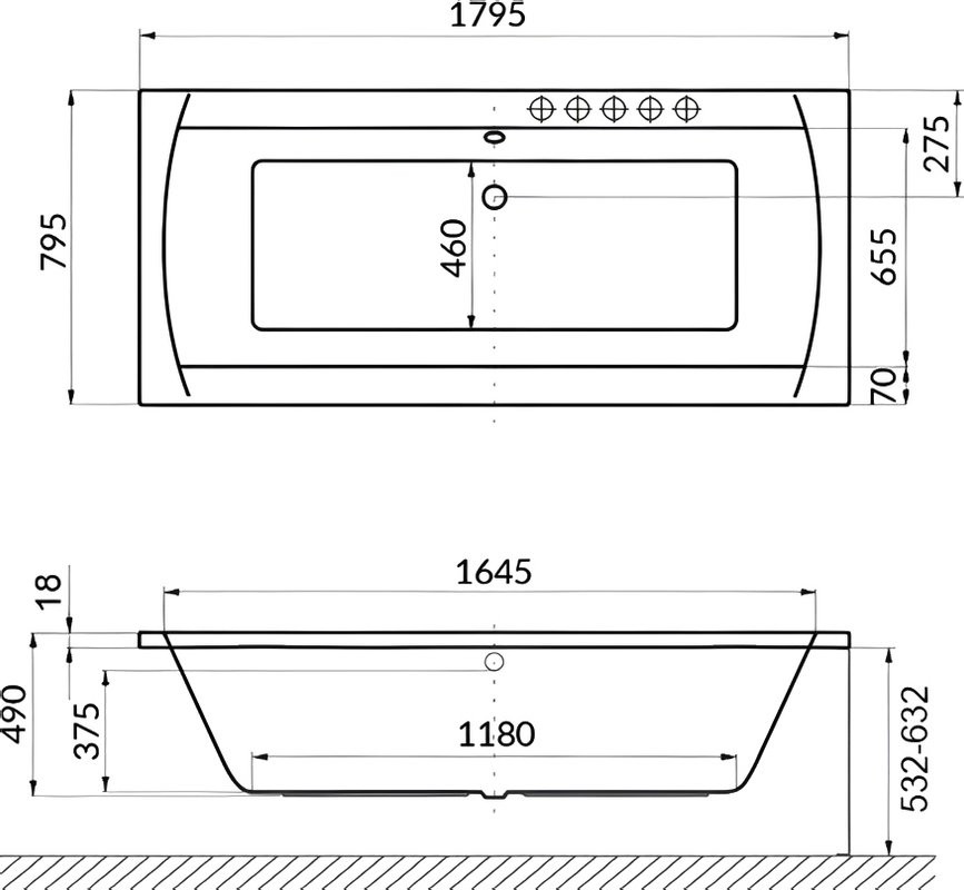 Акриловая ванна Excellent Aquaria Lux Slim Relax 180x80 см, встраиваемая, с гидромассажем, белая, с каркасом, со сливом-переливом