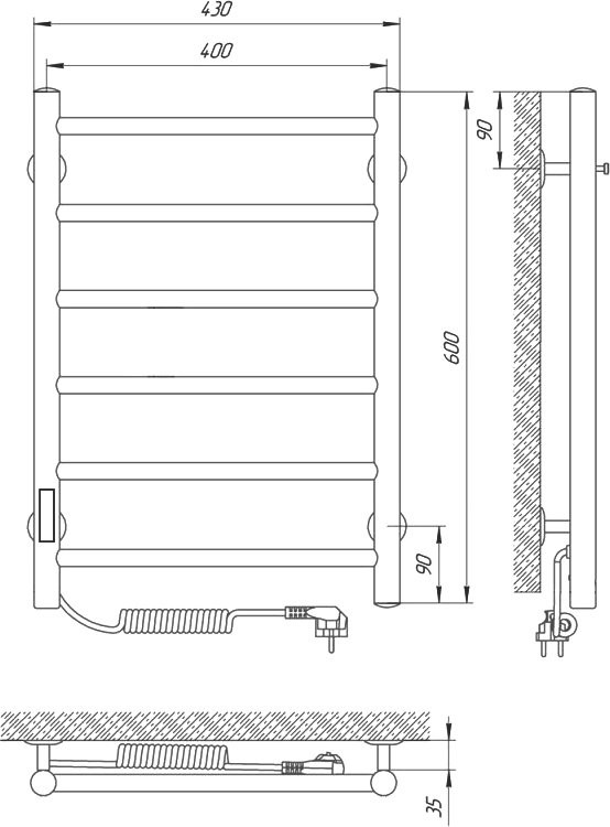 Полотенцесушитель электрический Laris Джаз П6 400/600 L