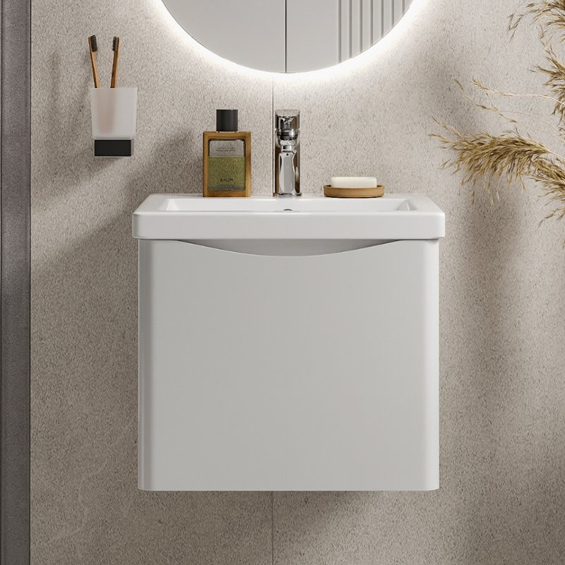 Тумба с раковиной Vigo Glem 50 подвесная, 1 ящик, глянцевая белая