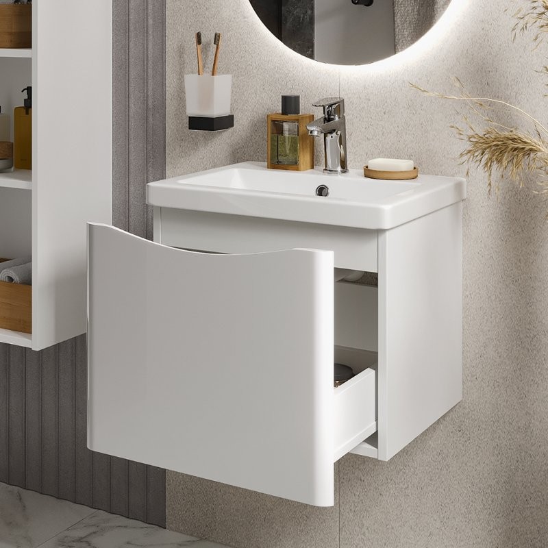 Тумба с раковиной Vigo Glem 50 подвесная, 1 ящик, глянцевая белая