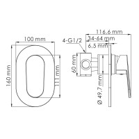 Встраиваемый смеситель для душа и ванны Wasserkraft Donau 5351 С ВНУТРЕННЕЙ ЧАСТЬЮ