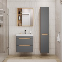 Тумба с раковиной SanStar Diva 60 подвесная, графит софт, дуб вотан, раковина Фостер 60