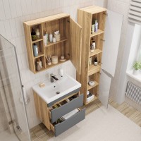 Тумба с раковиной SanStar Diva 60 подвесная, графит софт, дуб вотан, раковина Фостер 60