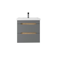 Тумба с раковиной SanStar Diva 60 подвесная, графит софт, дуб вотан, раковина Фостер 60