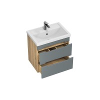 Тумба с раковиной SanStar Diva 60 подвесная, графит софт, дуб вотан, раковина Фостер 60