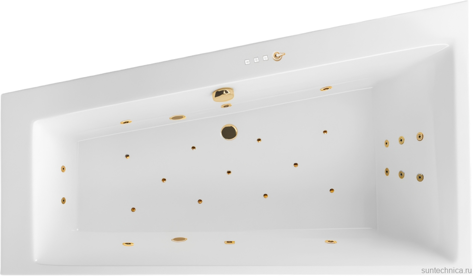 Акриловая ванна Excellent Sfera Ultra L 170x100 см, угловая, левая, встраиваемая, с гидромассажем, белая, асимметричная, с каркасом, со сливом-переливом, фурнитура золото