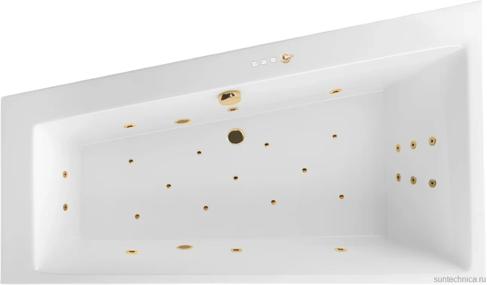 Акриловая ванна Excellent Sfera Ultra L 170x100 см, угловая, левая, встраиваемая, с гидромассажем, белая, асимметричная, с каркасом, со сливом-переливом, фурнитура золото