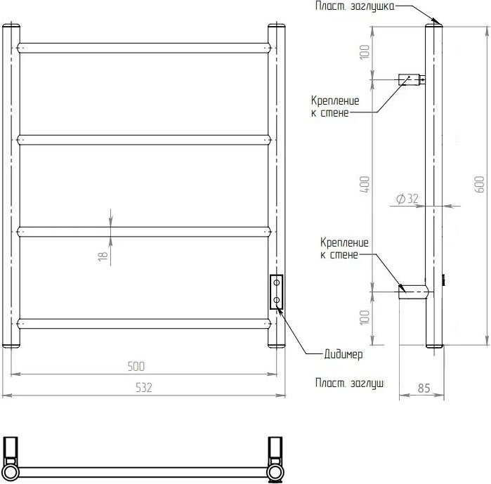 Полотенцесушитель электрический EWRIKA Сафо PN 60x50, бронза