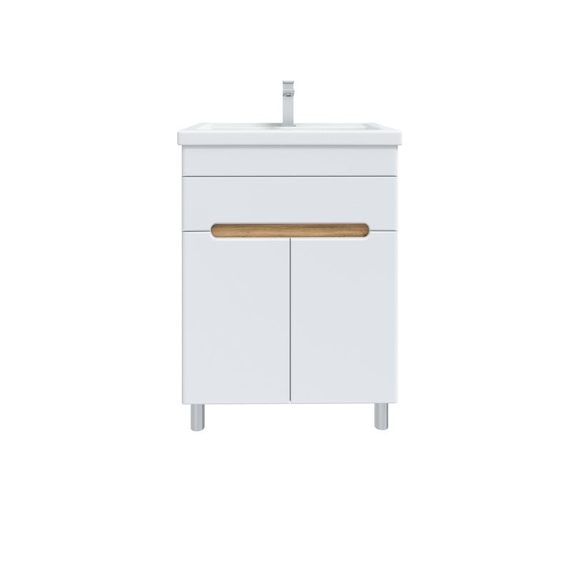 Тумба с раковиной SanStar Модена 50 напольная, глянцевая белая, дуб вотан, раковина Фостер 50