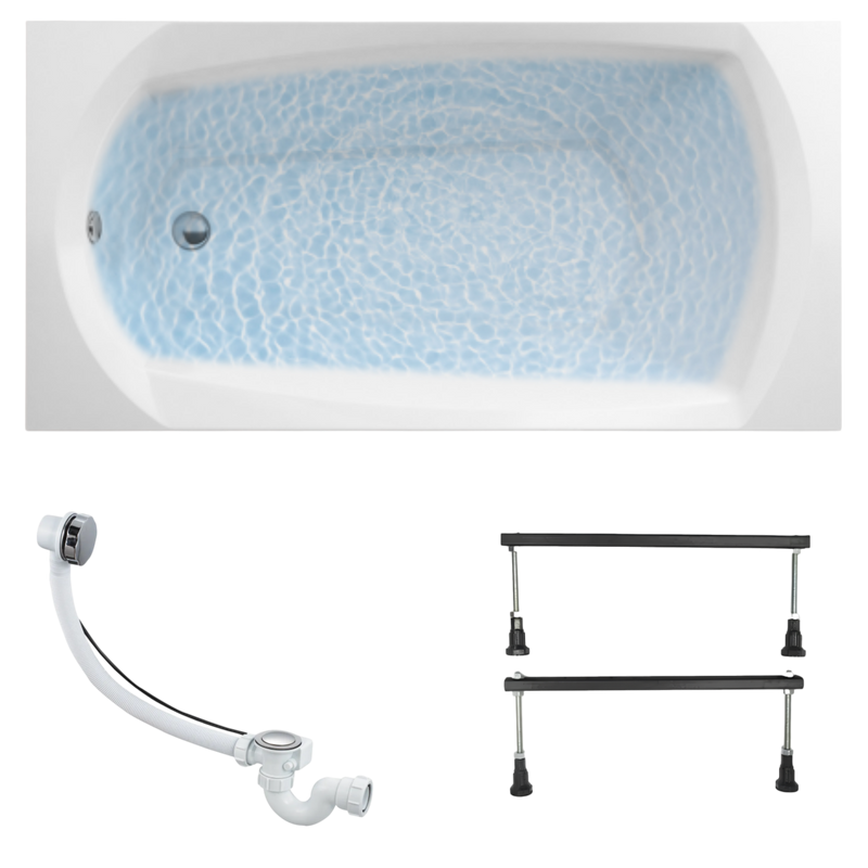Акриловая ванна 1MarKa Elegance Стандарт 1 150x70 см, встраиваемая, белая, на ножках, со сливом-переливом
