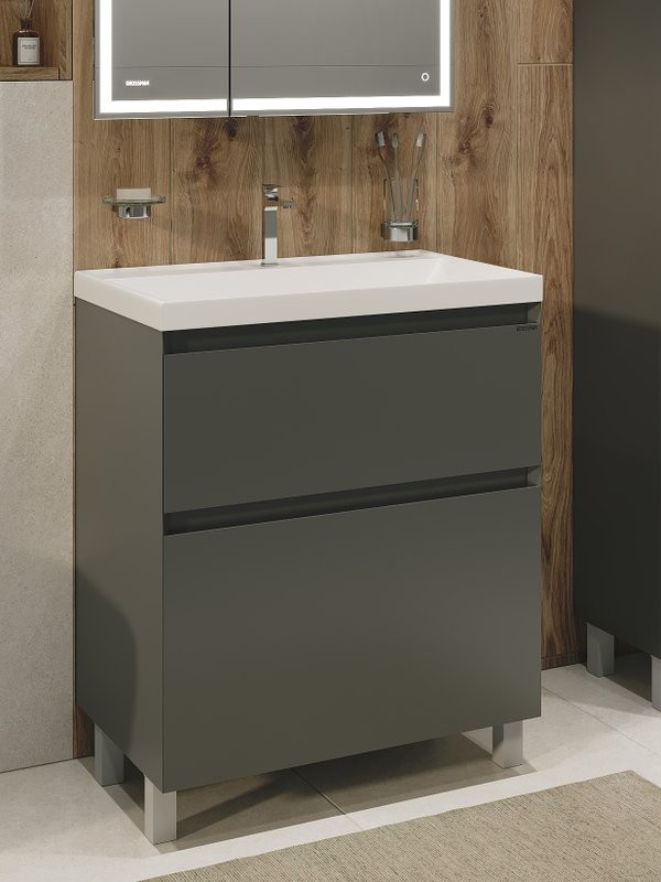 Тумба под раковину без столешницы Grossman Меркадо 80 напольная, матовый графит
