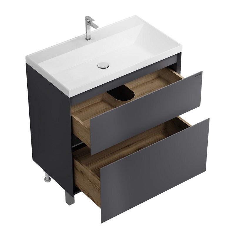 Тумба под раковину без столешницы Grossman Меркадо 80 напольная, матовый графит