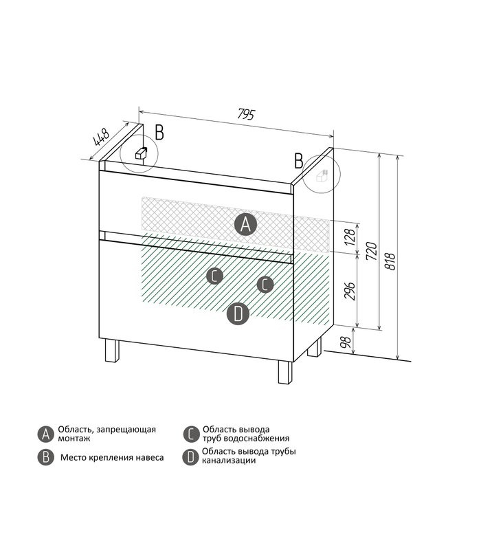 Тумба под раковину без столешницы Grossman Меркадо 80 напольная, матовый графит