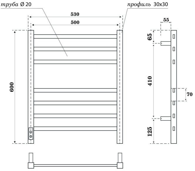 Полотенцесушитель электрический Point Веста PN70756GR 50х60, графит