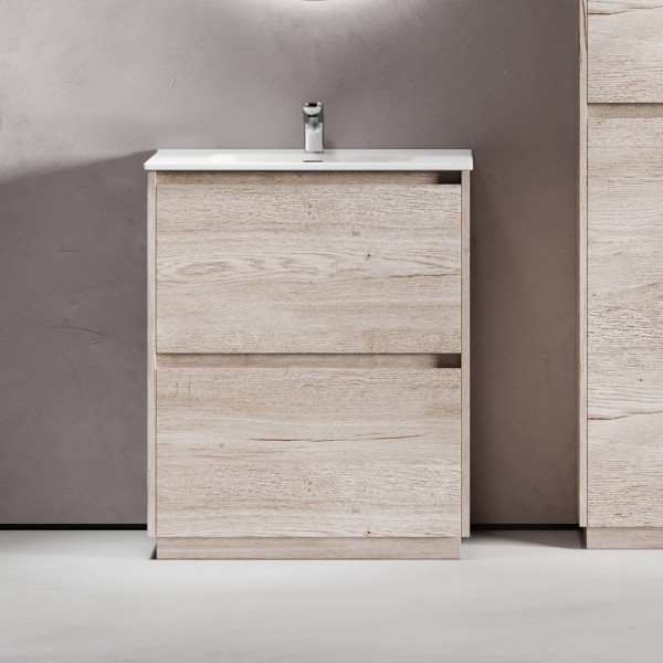 Тумба с раковиной Sancos Libra Floor 70 дуб галифакс натуральный, белая раковина CN7007