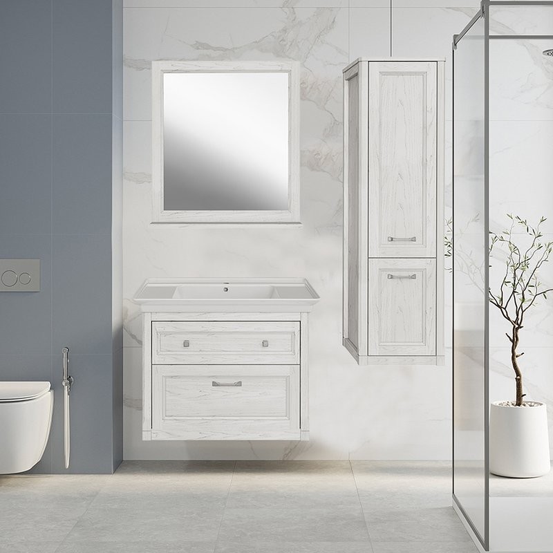 Мебель для ванной комнаты ASB-Woodline Толедо 85 белая, патина серебро