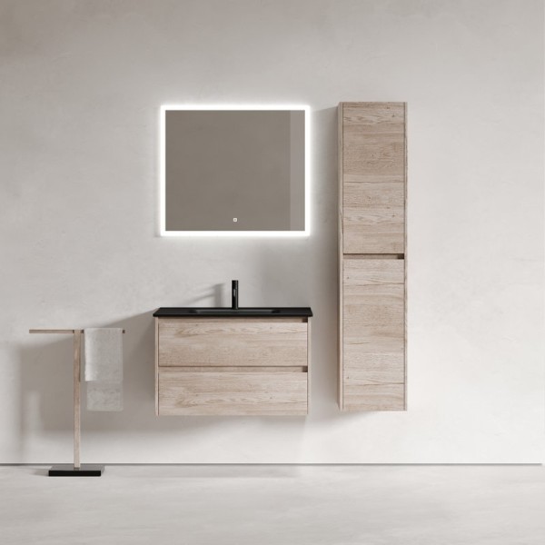 Мебель для ванной комнаты Sancos Libra 80 дуб галифакс натуральный, черная раковина CN7005MB