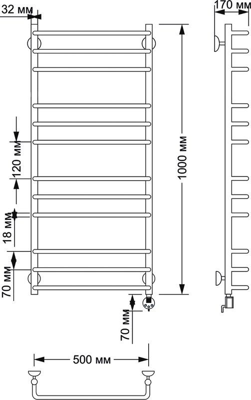 Полотенцесушитель электрический Secado Мерида 3 105x55 см, подключение справа, бронза, лесенка, латунь