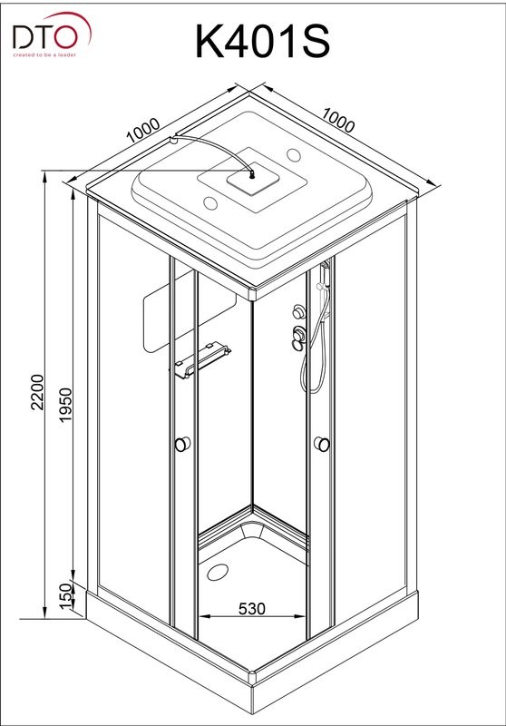 Душевая кабина DTO K401S 100х100, с электрикой, профиль хром, стекло прозрачное