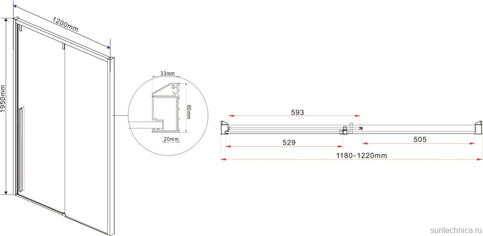 Душевая дверь в нишу Vincea Lugano VDS-1L120CGB-1 120 см, профиль черный, стекло серое