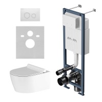 Комплект Унитаз подвесной Damixa Jupiter DX77C1700SC безободковый, с микролифтом + Инсталляция AM.PM ErgoFit I012711.0101 с кнопкой ErgoFit L белый глянец