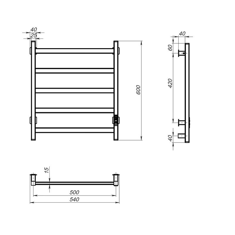Полотенцесушитель электрический Тругор Пэк сп 60х50 60x55 см, подключение справа, скрытое подключение справа, оружейная сталь, лесенка, из стали