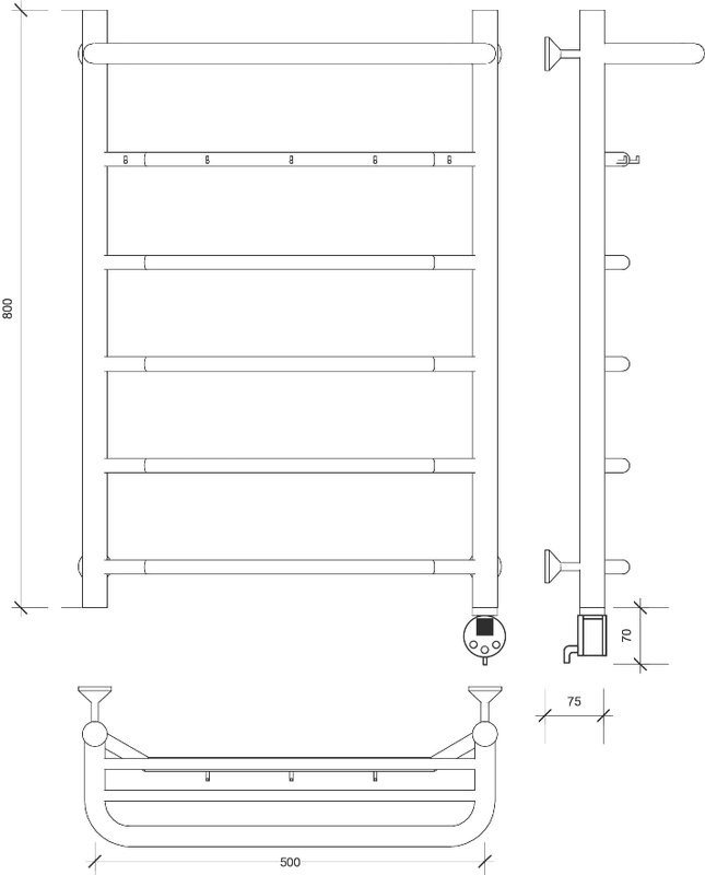 Полотенцесушитель электрический Secado Агата 1 КСП 85x55 см, подключение справа, глянцевый хром, лесенка, с полкой