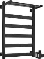 Полотенцесушитель электрический Secado Комано 1 СП , 85x55 см, скрытое подключение справа, матовый черный, лесенка, с полкой
