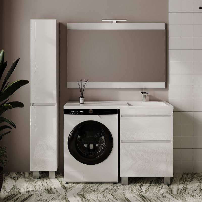 Мебель для ванной комнаты Style Line Даллас Леон 120 R Люкс Plus напольная, белая, для стиральной машины, 2 ящика