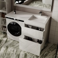 Мебель для ванной комнаты Style Line Даллас Леон 120 R Люкс Plus напольная, белая, для стиральной машины, 2 ящика