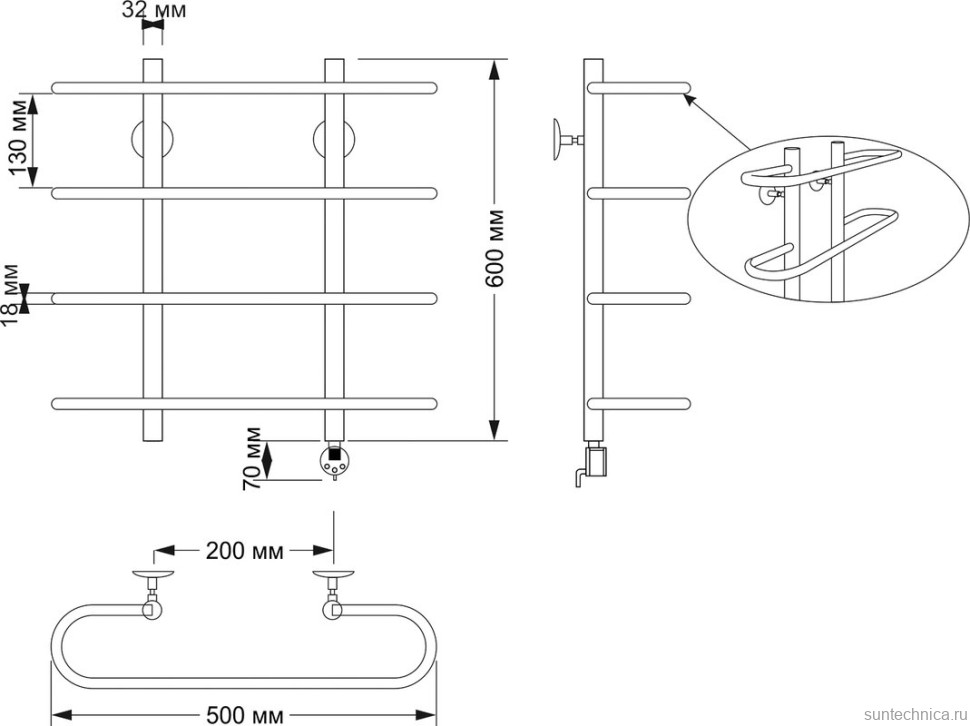 Полотенцесушитель электрический Secado Венеция 4603777465551 65x50 см, подключение справа, бронза, лесенка, латунь