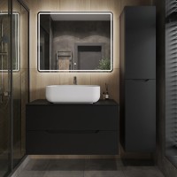 Мебель для ванной комнаты Orange Line 100 подвесная, 2 ящика, матовая черная с раковиной B03-600W