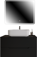 Мебель для ванной комнаты Orange Line 100 подвесная, 2 ящика, матовая черная с раковиной B03-600W