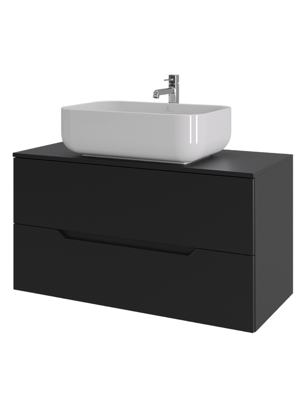 Мебель для ванной комнаты Orange Line 100 подвесная, 2 ящика, матовая черная с раковиной B03-600W