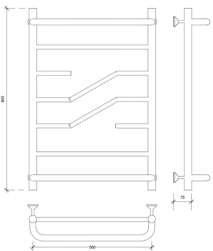 Полотенцесушитель водяной Secado Риволи СП 80x55 см, матовый черный, лесенка, с полкой
