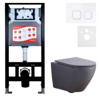 Комплект 3 в 1 Унитаз подвесной Esbano Azalea ESUPAZALGM + Инсталляция Fram + Кнопка ESINLPS10GW цвет глянцевый белый
