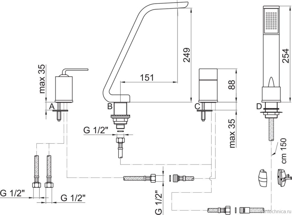 Смеситель на борт ванны Webert Wolo WO850701015 хром