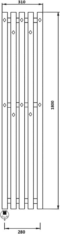 Полотенцесушитель электрический Secado Сандриго 5К 1800/280 180x30 см, подключение слева, матовый черный, I-образный