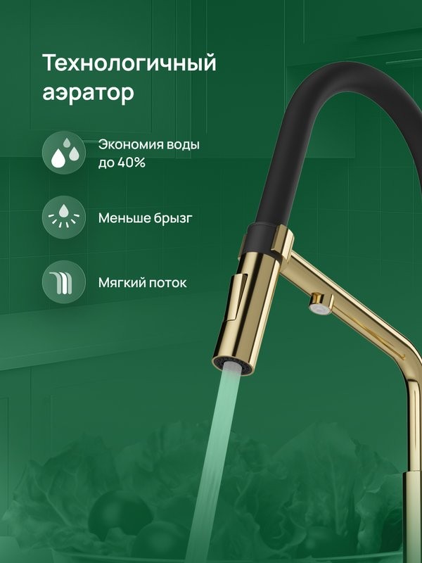 Смеситель для кухни Domaci Римини D569174CG с гибким изливом, золото