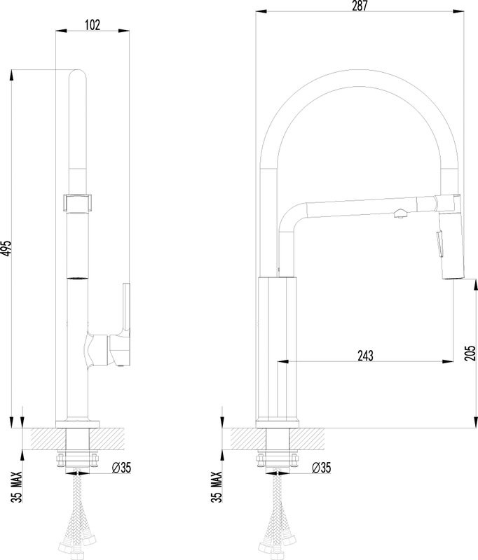Смеситель для кухни Domaci Римини D569174CG с гибким изливом, золото